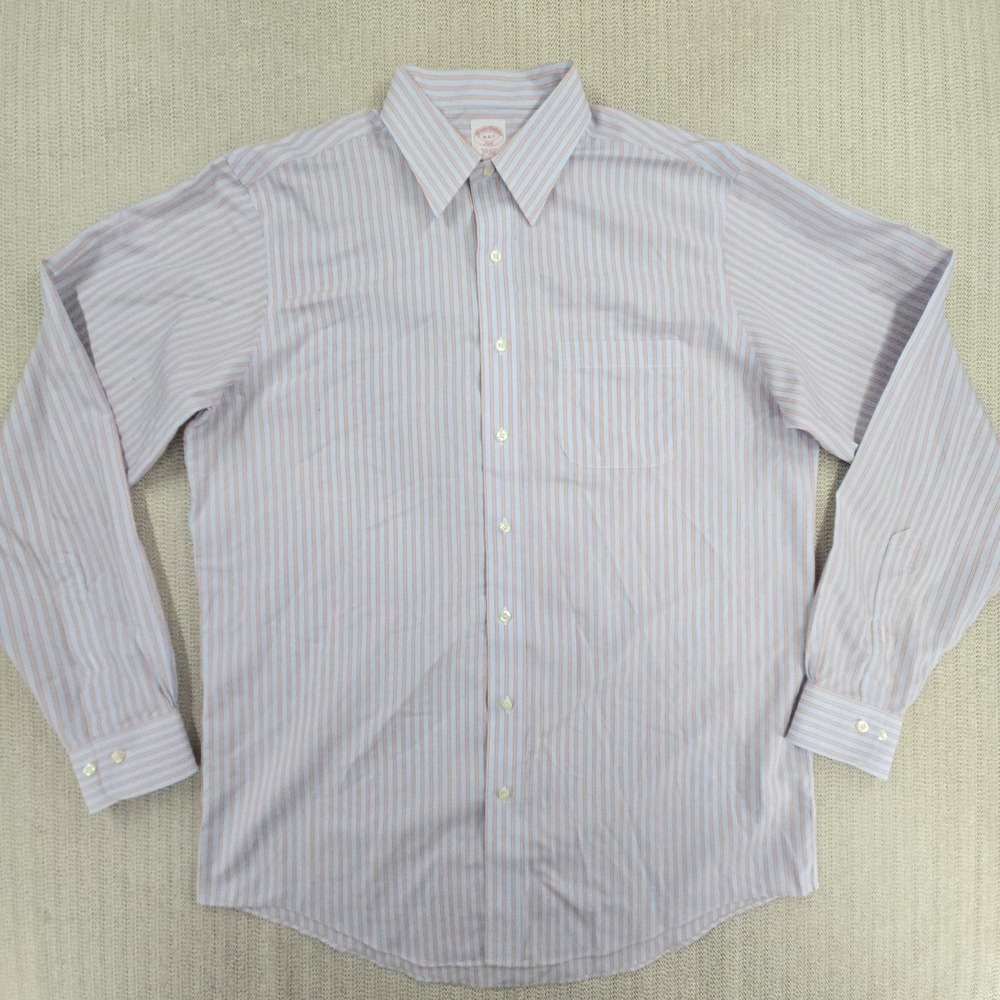 Brooks Brothers Shirt Mens 16.5 Blue Stripe Non Iron Regular Long Sleeve Dress